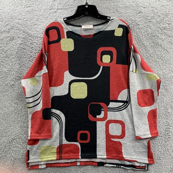 Jess And Jane Blouse Womens Small Top Geometric Black Gray* - Picture 1 of 15